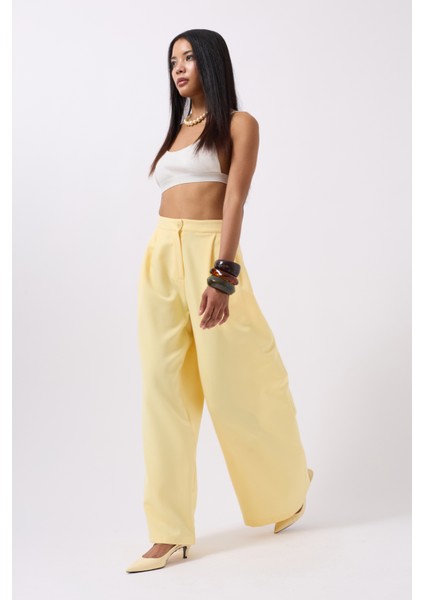 Casual Yüksek Bel Sarı Pantolon modelleri