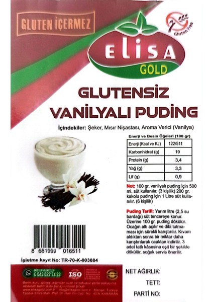 Vanilya Aromalı 3kg Puding (Gluten Içermez)