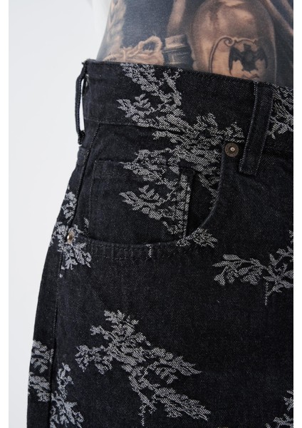 Erkek Flower Patterned Jean Siyah modelleri