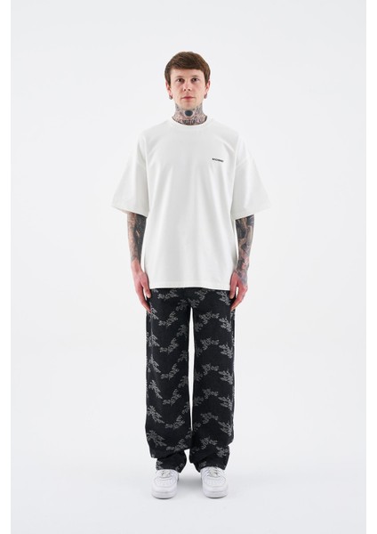 Erkek Flower Patterned Jean Siyah indirimleri