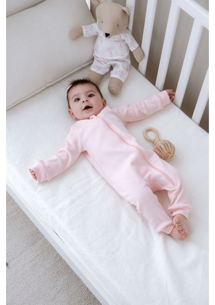 Fermuarlı Patiksiz Tulum - Pureline Series - Pembe