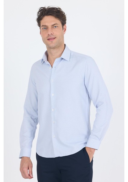 Koyu Lacivert Uzun Kol Sert Yaka Cepsiz Slim Fit Pamuklu Gömlek 1004250225