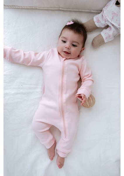 Fermuarlı Patiksiz Tulum - Pureline Series - Pembe