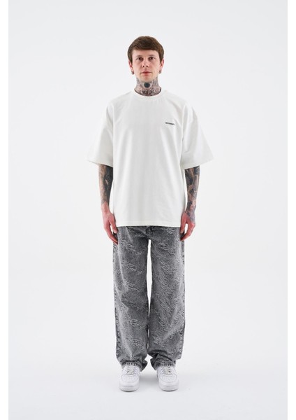 Erkek Flower Patterned Jean Antrasit