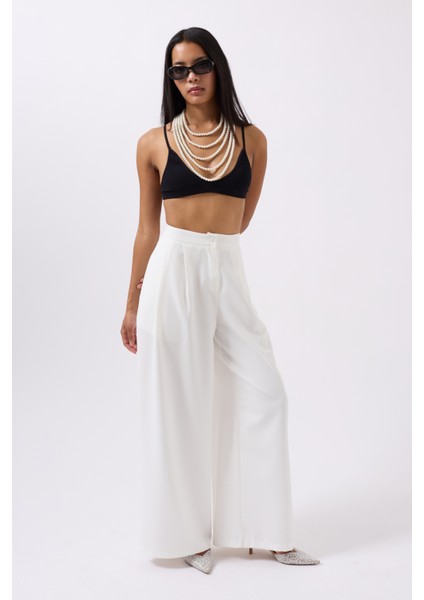 Casual Yüksek Bel Beyaz Pantolon