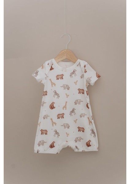 Kısa Kol Şortlu Yazlık Tulum - Pureline Series - Cute Animals