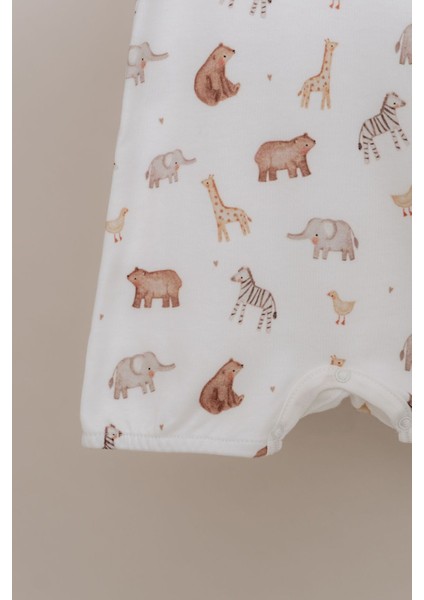 Kısa Kol Şortlu Yazlık Tulum - Pureline Series - Cute Animals