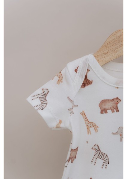 Kısa Kol Şortlu Yazlık Tulum - Pureline Series - Cute Animals