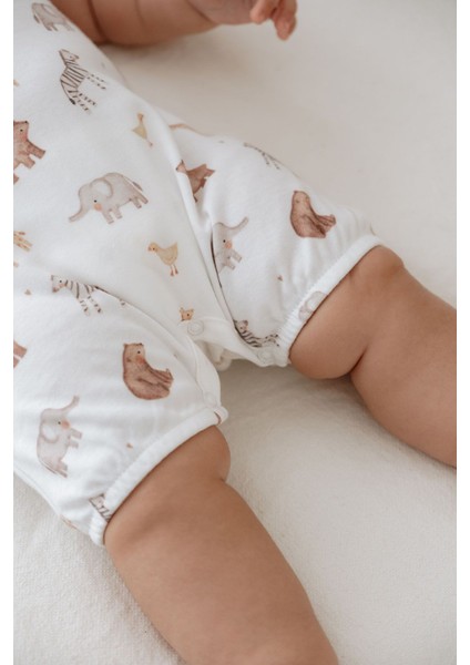 Kısa Kol Şortlu Yazlık Tulum - Pureline Series - Cute Animals