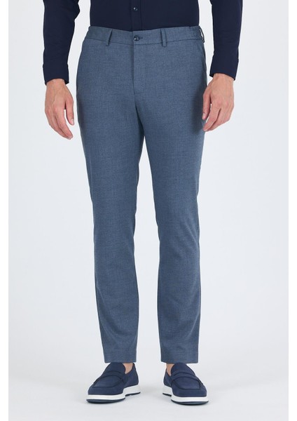 Lacivert Kendinden Desenli Yan Cep Slim Fit Jogger Pantolon 1003250161