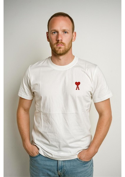Trend Kapında Amii Bisiklet Yaka T-Shirt Beyaz