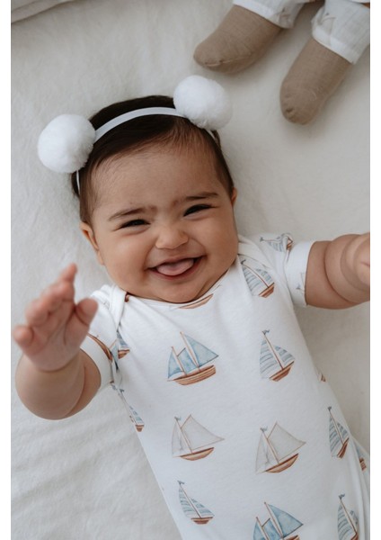 Kısa Kol Şortlu Yazlık Tulum - Pureline Series - Sail Boats