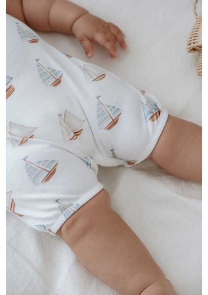 Kısa Kol Şortlu Yazlık Tulum - Pureline Series - Sail Boats