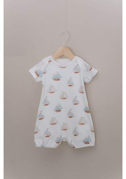 Kısa Kol Şortlu Yazlık Tulum - Pureline Series - Sail Boats