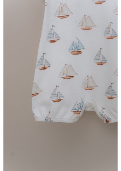 Kısa Kol Şortlu Yazlık Tulum - Pureline Series - Sail Boats