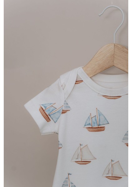 Kısa Kol Şortlu Yazlık Tulum - Pureline Series - Sail Boats