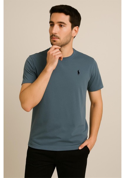 Pamuk Penye Bisiklet Yaka T-Shirt Koyu Yeşil Polo
