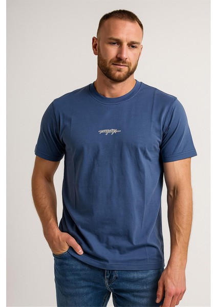 Bisiklet Yaka Baskılı Tshirt Mavi Tommy fiyatları