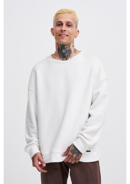 Erkek Basic Polar Oversize Ekru Sweatshirt
