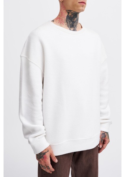Erkek Basic Polar Oversize Ekru Sweatshirt