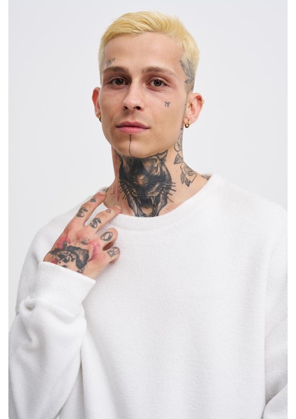 Erkek Basic Polar Oversize Ekru Sweatshirt