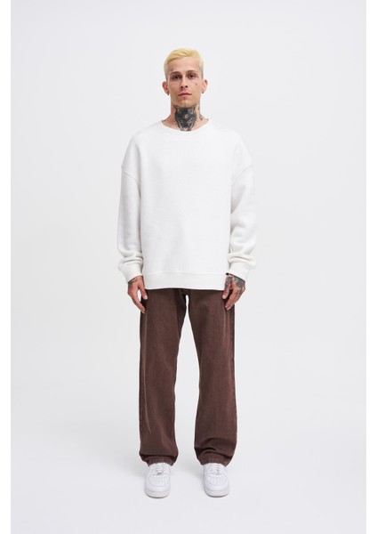 Erkek Basic Polar Oversize Ekru Sweatshirt