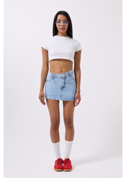 Asimetrik Bel Denim Mini Mavi Etek fiyatları