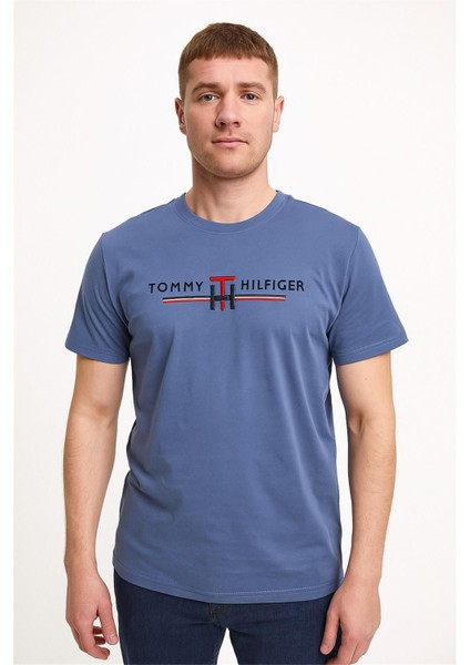 Bisiklet Yaka Nakışlı Tshirt Koyu Mavi Tommy