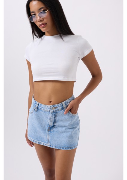 Asimetrik Bel Denim Mini Mavi Etek modelleri