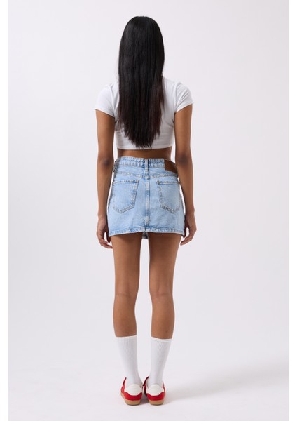 Asimetrik Bel Denim Mini Mavi Etek indirimleri