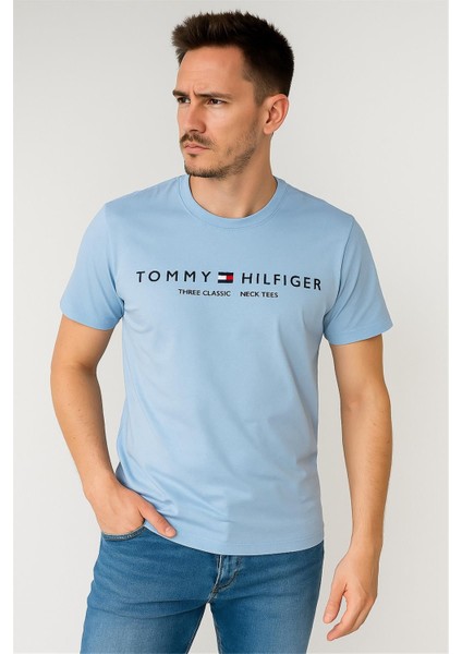 Tommyhılfıger Est Baskılı Bisiklet Yaka Pamuk Penye Tshirt Bebe Mavisi