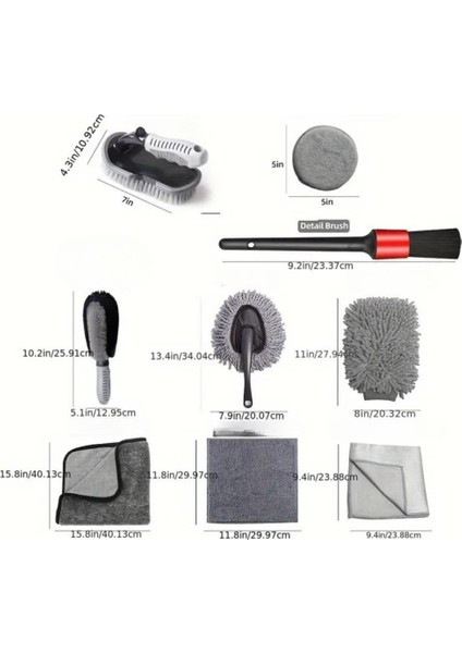 Profesyonel 9 Parça Çizmez Mikrofiber Oto Yıkama Seti Jant Temizleme Fırçası Mikrofiber Bez Yıkama Eldiveni Set