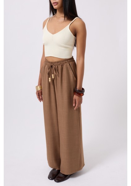 Aksesuar Detay Keten Kahverengi Pantolon