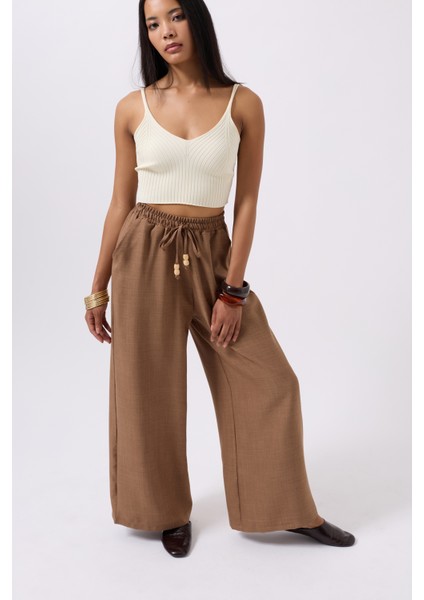 Aksesuar Detay Keten Kahverengi Pantolon modelleri