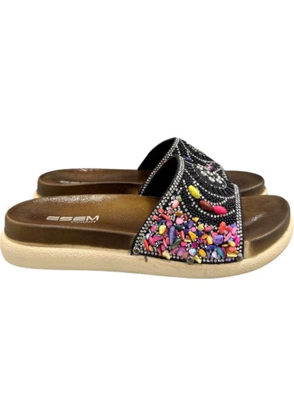 Taş Boncuk Işlemeli Tokalı Anatomik Taban Bayan Terlik fiyatları