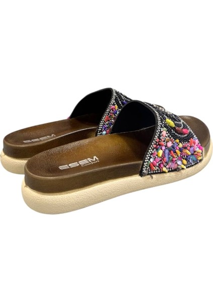 Taş Boncuk Işlemeli Tokalı Anatomik Taban Bayan Terlik modelleri