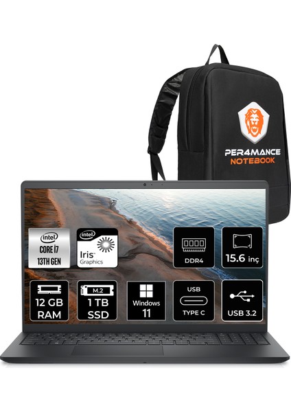 Inspiron 15 3530 Intel Core I7 1355U 12GB 1tb SSD 15.6" Fhd W11P Taşınabilir Bilgisayar & Per4 Çanta I35301103UP408