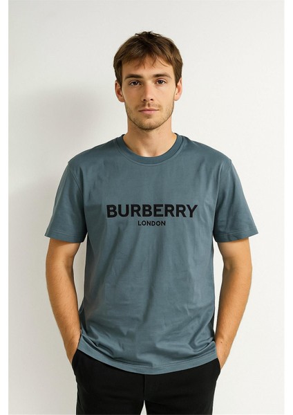 Trend Kapında Burbry London Bisiklet Yaka Tshirt Gri