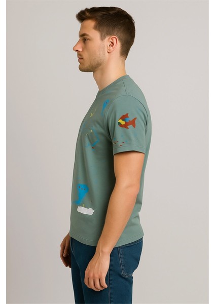 Deniz Manzara Baskılı T-Shirt Yeşil Off The White fiyatları