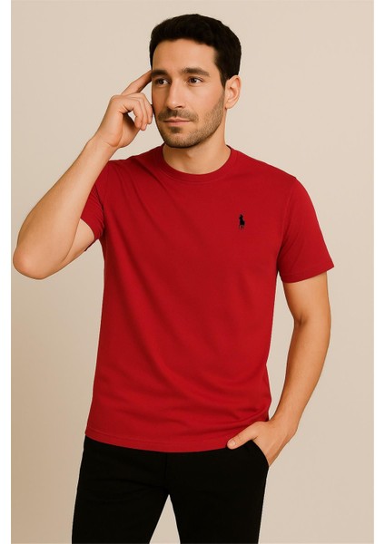 Pamuk Penye Bisiklet Yaka T-Shirt Kırmızı Polo