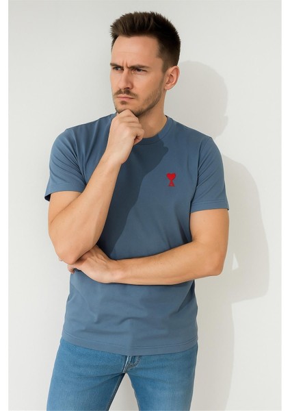 Amii Bisiklet Yaka Tshirt Indigo