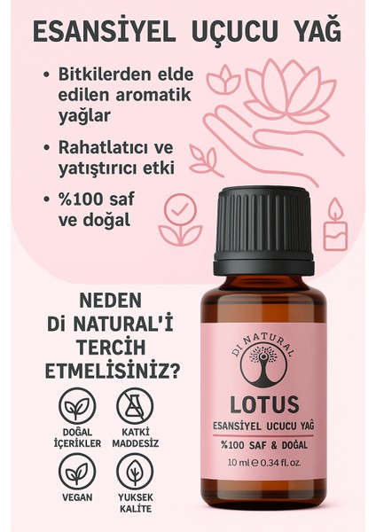 Lotus Çiçeği Uçucu Yağ Saf Doğal Esans Buhurdanlık Difüzör Oda Esansı 10 ml indirimleri