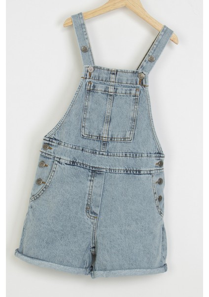 Cepli Düğmeli Askılı Kot Salopet Kız Çocuk Şort Tulum modelleri