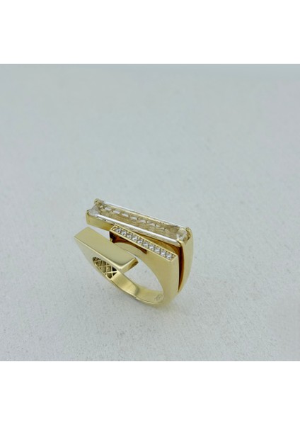 14 Ayar Altın Geometrik Taşlı Yüzük