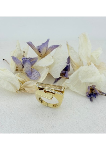 14 Ayar Altın Geometrik Taşlı Yüzük fırsatları