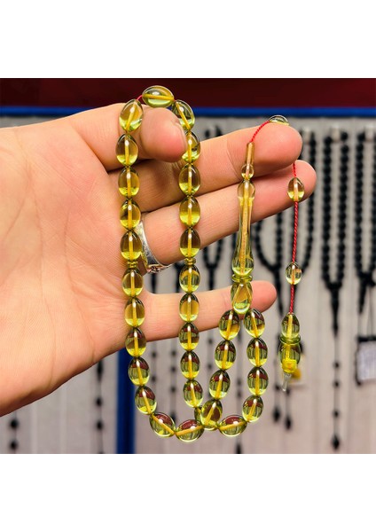 Açık Renk Usta Işiçilikli Sıkma Ateş Kehribar Tesbih