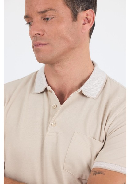 Bej Polo Yaka Kısa Kol Cepli Comfort Fit :%100 Pamuk Tişört 1011250181 fırsatları