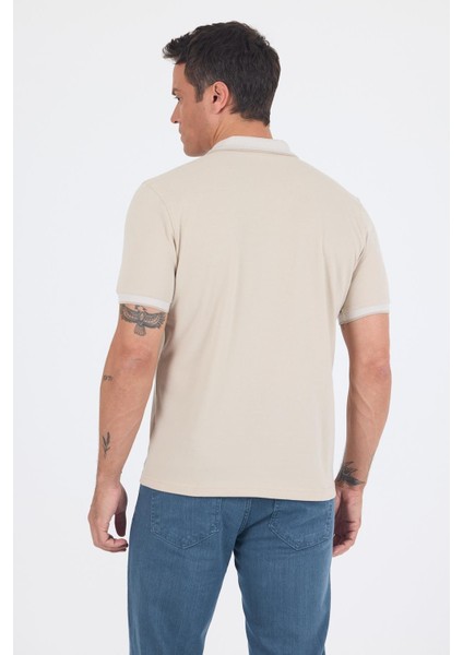 Bej Polo Yaka Kısa Kol Cepli Comfort Fit :%100 Pamuk Tişört 1011250181 indirimleri