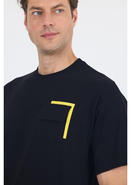 Siyah Kısa Kol Bisiklet Yaka Kapaklı Cep Pamuk Casual Oversize Tişört 1011250131 fırsatları