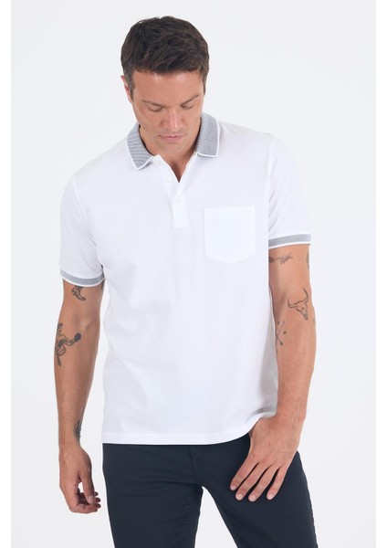 Beyaz Polo Yaka Kısa Kol Cepli Comfort Fit :%100 Pamuk Tişört 1011250181 modelleri
